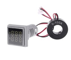 22mm Digital Voltmeter-Ammeter AC 20-500V 0-100A White 