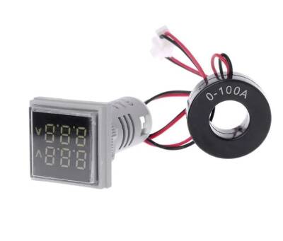 22mm Digital Voltmeter-Ammeter AC 20-500V 0-100A White - 1