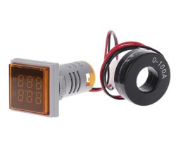 22mm Digital Voltmeter-Ammeter AC 20-500V 0-100A Yellow 