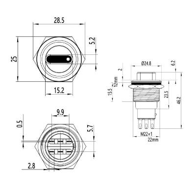 22X-P1 22mm Anahtarlı Mandal Buton 1NO+1NC - 2