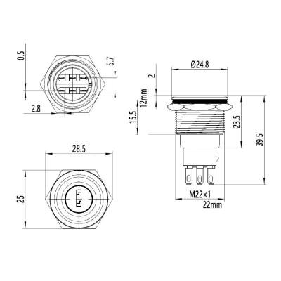 22Y-P1 22mm Anahtarlı Mandal Buton 1NO+1NC - 2