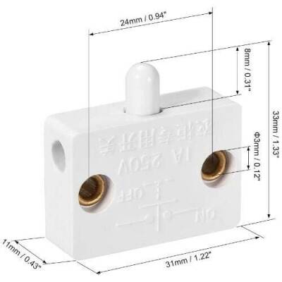 250V 1A Cabinet Door Switch NC - White - 2