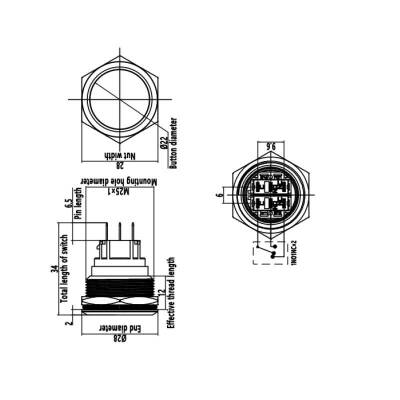 25B-G1 25mm Bulge Momentary Metal Button - 2