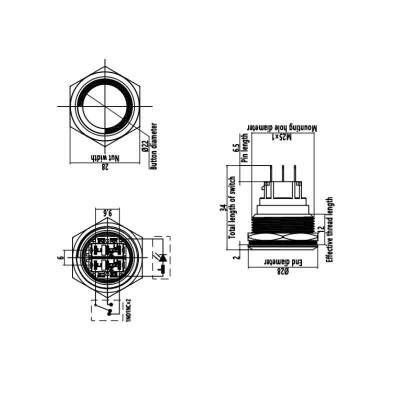 25B-G1-E 25mm Bulge Momentary Illuminated Metal Button - Red - 2