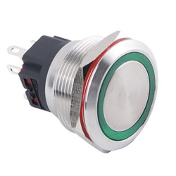 25B-P1-E 25mm Flat Momentary Illuminated Metal Button - Green - 1