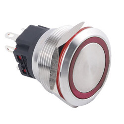 25B-P1-E 25mm Flat Momentary Illuminated Metal Button - Red - 1