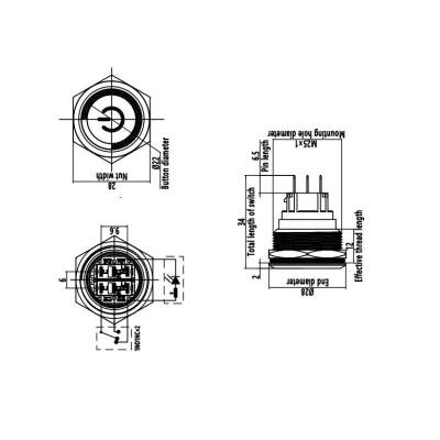 25B-P1-EC 25mm Düz Yaylı Işıklı Power Metal Buton - Beyaz - 2