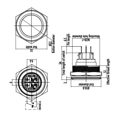 28B-G1 28mm Bulge Momentary Metal Button - 2