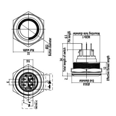 28B-G1-E 28mm Bulge Momentary Illuminated Metal Button - Blue - 2