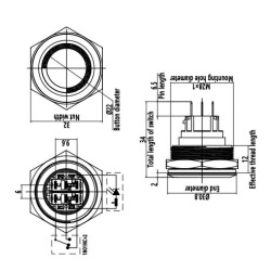 28B-G1-E 28mm Bulge Momentary Illuminated Metal Button - Red - 2