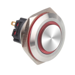 28B-G1-E 28mm Bulge Momentary Illuminated Metal Button - Red - 1