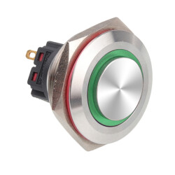 28B-G1Z-E 28mm Bulge Self Locking Illuminated Metal Button - Green 