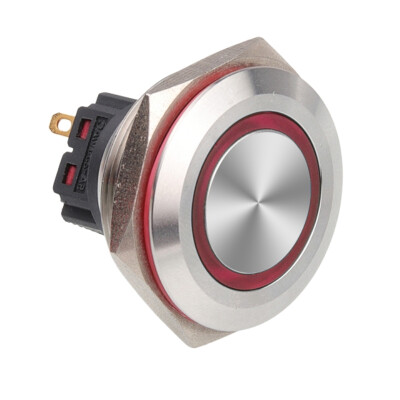 28B-P1-E 28mm Flat Momentary Illuminated Metal Button - Red - 1