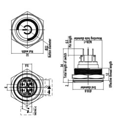 28B-P1-EC 28mm Düz Yaylı Işıklı Power Metal Buton - Beyaz - 2