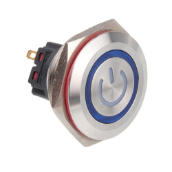 28B-P1-EC 28mm Flat Momentary Illuminated Power Metal Button - Blue 