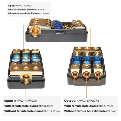 3-Channel Car Amplifier Fuse Box - 60A Fuse - 3