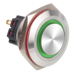 30B-G1-E 30mm Bulge Momentary Illuminated Metal Button - Green - 1