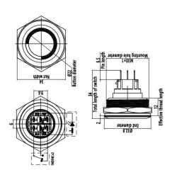 30B-G1-E 30mm Bulge Momentary Illuminated Metal Button - Red - 2