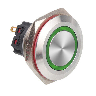 30B-P1-E 30mm Flat Momentary Illuminated Metal Button - Green - 1