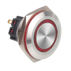 30B-P1-E 30mm Flat Momentary Illuminated Metal Button - Red 