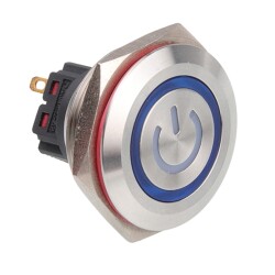 30B-P1-EC 30mm Flat Momentary Illuminated Power Metal Button - Blue 