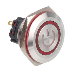 30B-P1-EC 30mm Flat Momentary Illuminated Power Metal Button - Red 