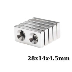 28x14x4.5-5mm Çift Havşa Delikli Neodyum Güçlü Mıknatıs - Neodim Magnet 