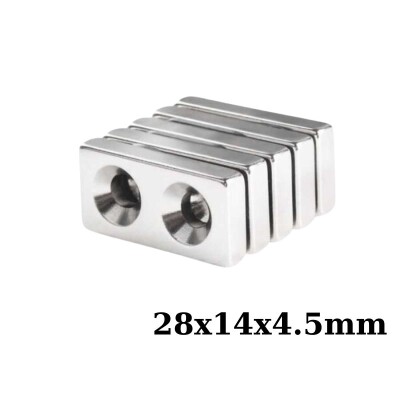 28x14x4.5-5mm Çift Havşa Delikli Neodyum Güçlü Mıknatıs - Neodim Magnet - 1