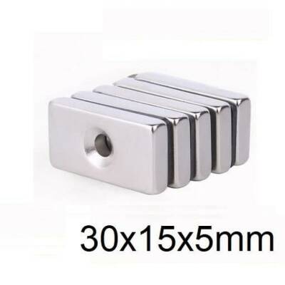 30X15x5-5mm Havşa Delikli Neodyum Güçlü Mıknatıs - Neodim Magnet - 1