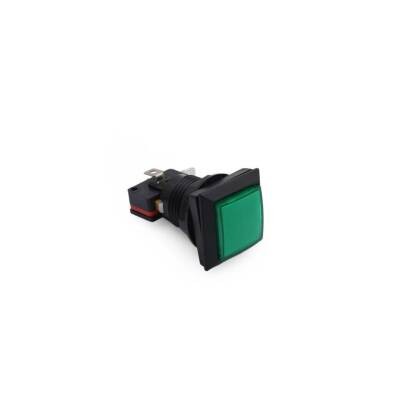 33mm 12V Square Illuminated Game Machine Button - Green - 1