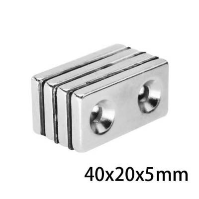 40X20x5-5mm Çift Havşa Delikli Neodyum Güçlü Mıknatıs - Neodim Magnet - 1