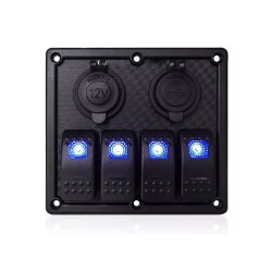 4x ON-OFF Illuminated Switch Switch Panel with 2x5V USB and Cigarette Lighter Output - 1