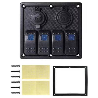 4x ON-OFF Illuminated Switch Switch Panel with 2x5V USB and Cigarette Lighter Output - 2