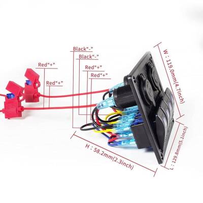 4x ON-OFF Illuminated Switch Switch Panel with 2x5V USB and Cigarette Lighter Output - 4