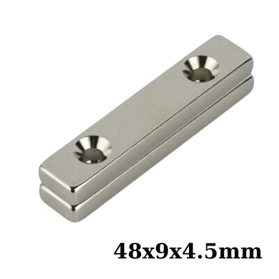 48X9x4.5-5mm Çift Havşa Delikli Neodyum Güçlü Mıknatıs - Neodim Magnet - 1