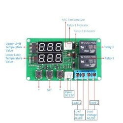 5V 2 Channel Relay Output Digital Thermostat - Red/Red - 3