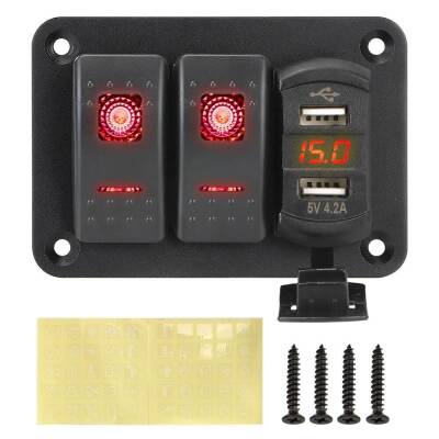 6 ON-OFF Illuminated Switch Switch Panel 2x5V with USB and Voltage Indicator - 1