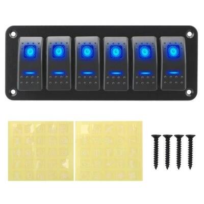 6-pin ON-OFF Blue Light Switch Switch Panel 12V-24V - 1