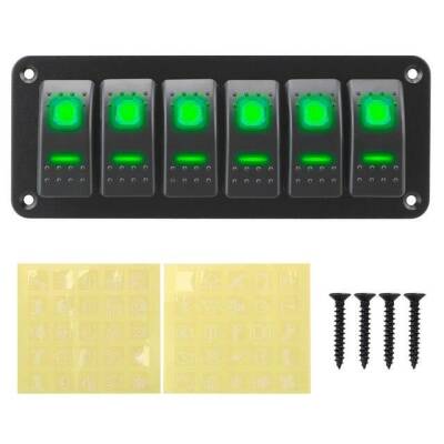 6-pin ON-OFF Green Light Switch Switch Panel 12V-24V - 1