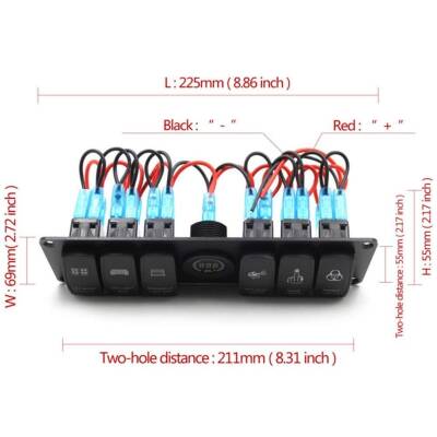 6'lı ON-OFF Işıklı Anahtar Switch Panel 12V-24V Voltaj Göstergeli - 4