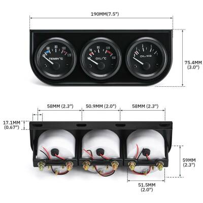 Battery Voltage - Temperature - Oil Amount 3-Indicator Panel - 2