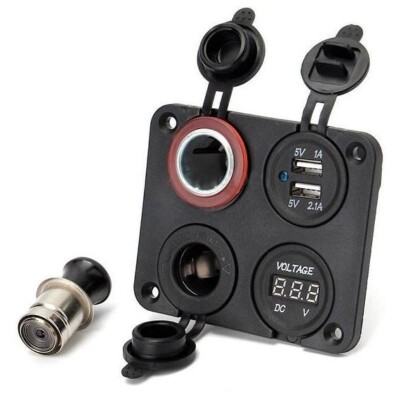 Car Cigarette Lighter, Female Cigarette Lighter Socket, Voltage Indicator and 2x5V USB Marine Panel - 1