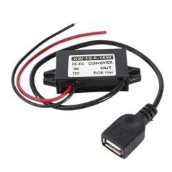 DC-DC 12V to 5V 3A Voltage Stepper - with USB Output - 1