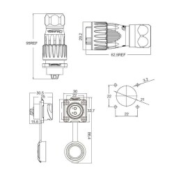 DH-20-C02PE-03-001 2-Pin Waterproof Connector - Male - 2