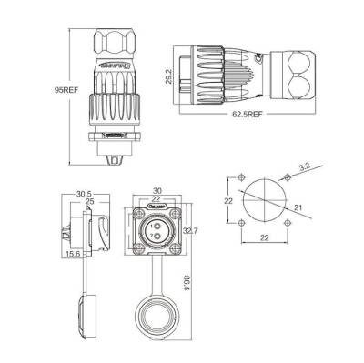 DH-20-C02SX-03-401 2-Pin Waterproof Connector - Male - 2