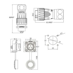 DH-20-C03SX-03-401 3-Pin Waterproof Connector - Male - 2