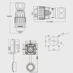 DH-20-C09PE-03-001 9-Pin Su Geçirmez Konnektör - Erkek - 2