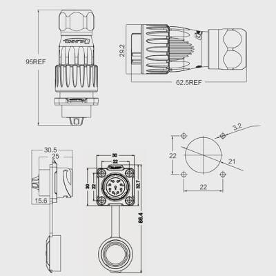 DH-20-C09PE-03-001 9-Pin Su Geçirmez Konnektör - Erkek - 2