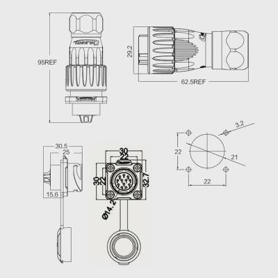 DH-20-C12PE-03-001 12-Pin Waterproof Connector - Male - 2