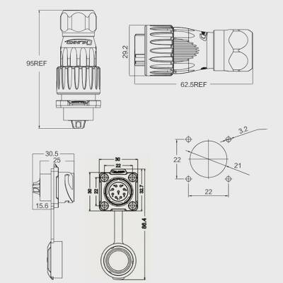 DH-20-J09SX-03-401 9-Pin Waterproof Connector - Female - 2